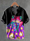 Colorful Frog Art Vintage Print Casual Cotton And Linen Polo
