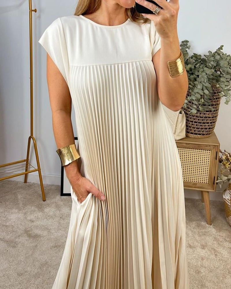 🎁Hot Sale 49% OFF🎁Women Pleated Simple Solid Color Dress