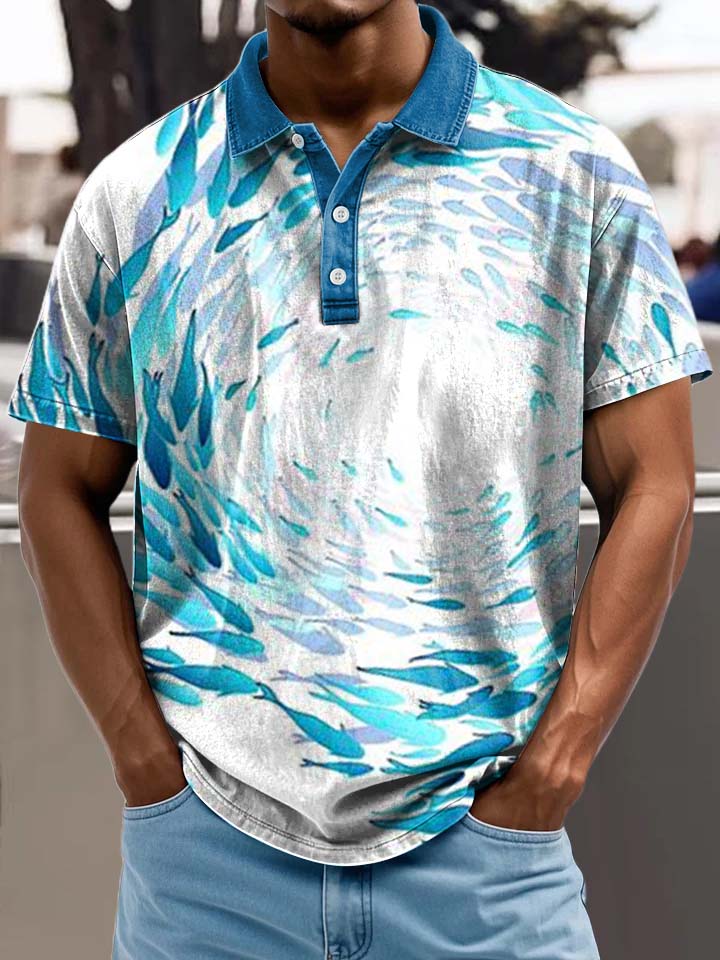 Deep Sea Fish Swirl Art Print Casual Cotton Polo