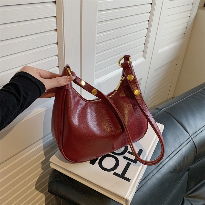 Women's Classic Solid Color Zipper Shoulder Bag - vimin